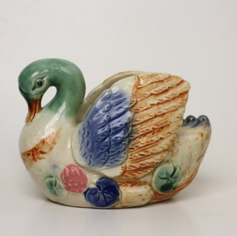 Vintage Bird Swan Planter Colourful Occupied Japan Home Decor Plant lovers